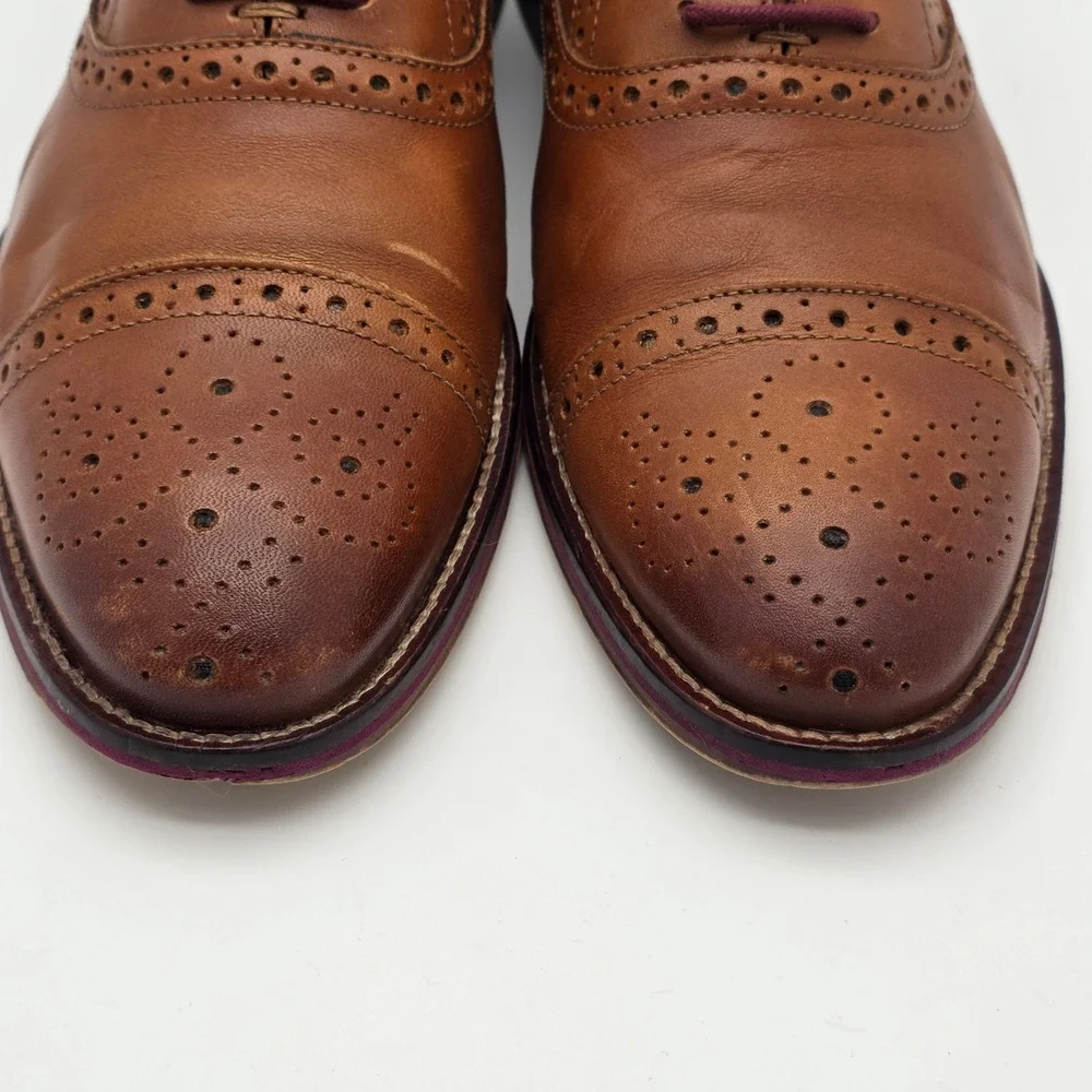 Johnston & Murphy Conard Oxford Mens 8 Tan Leather Brogue Cap Toe Dress Shoes